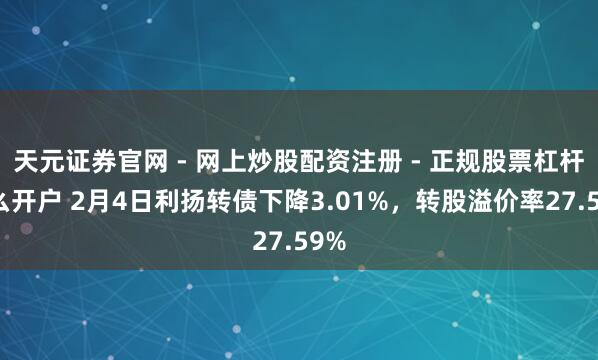 天元证券官网 - 网上炒股配资注册 - 正规股票杠杆怎么开户 2月4日利扬转债下降3.01%，转股溢价率27.59%