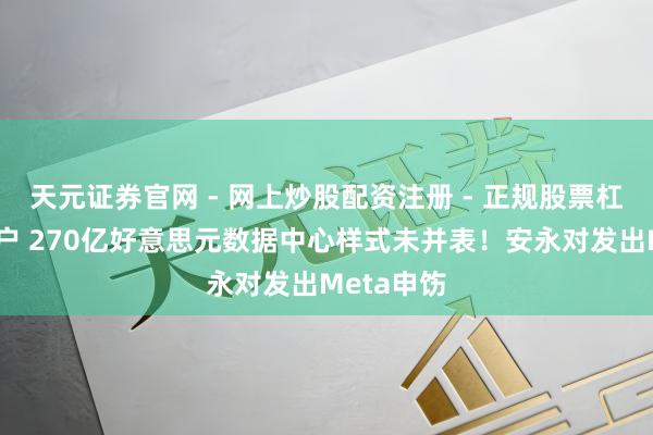 天元证券官网 - 网上炒股配资注册 - 正规股票杠杆怎么开户 270亿好意思元数据中心样式未并表！安永对发出Meta申饬