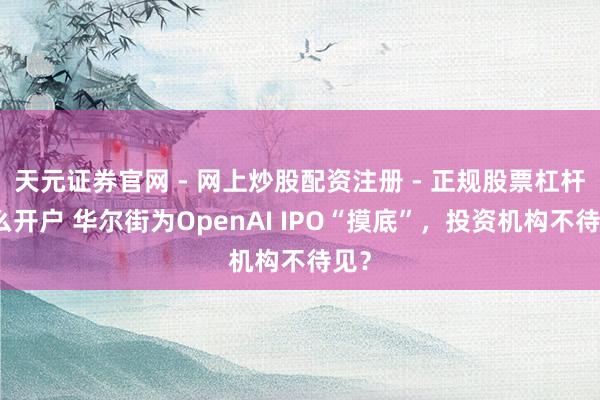 天元证券官网 - 网上炒股配资注册 - 正规股票杠杆怎么开户 华尔街为OpenAI IPO“摸底”，投资机构不待见？