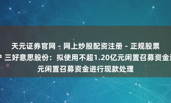 天元证券官网 - 网上炒股配资注册 - 正规股票杠杆怎么开户 三好意思股份：拟使用不超1.20亿元闲置召募资金进行现款处理