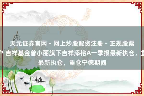 天元证券官网 - 网上炒股配资注册 - 正规股票杠杆怎么开户 吉祥基金曾小丽旗下吉祥添裕A一季报最新执仓，重仓宁德期间