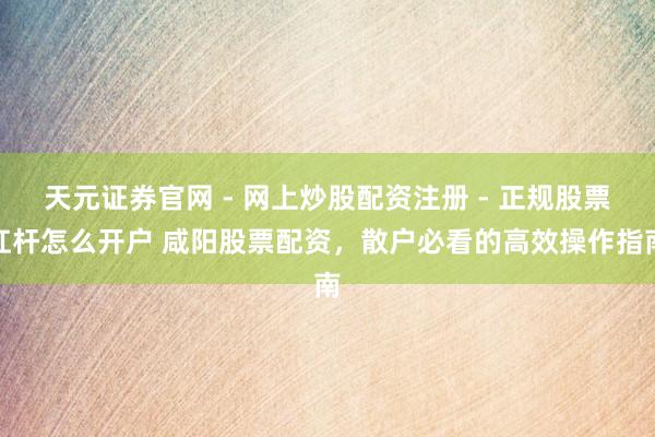 天元证券官网 - 网上炒股配资注册 - 正规股票杠杆怎么开户 咸阳股票配资，散户必看的高效操作指南